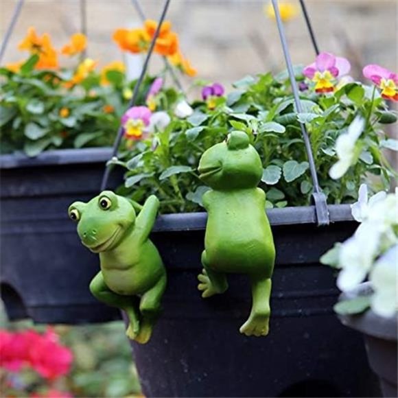 Set of 3 Cute Frog Figurines Hanging Animal Statue -Resin, Gardeing (3 frogs) - Picture 3 of 6